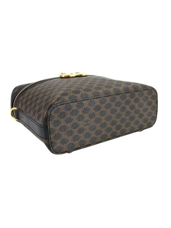 Celine Macadam Vanity Hand Bag Leather Black Brown Vintage Gold - Picture 4 of 10